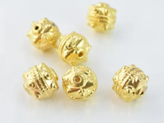 10mm Gold Plated Alloy Spiky Textured Round Beads, Sold by 1 pack of 6pcs, 1mm hole double opening