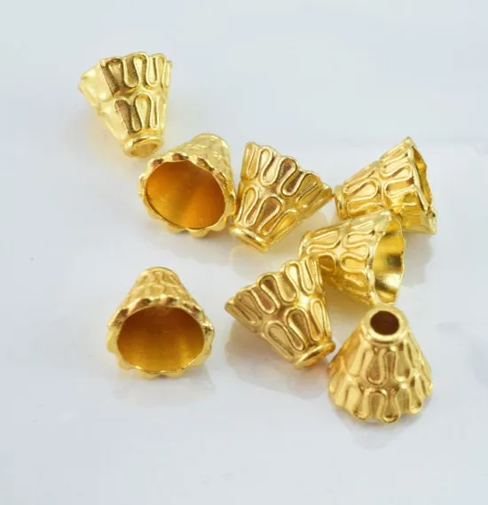 10x10mm Funnel Gold Plated Alloy Textured Beads, Sold by 1 pack of 20pcs, 2mm thickness, 12grams/pk