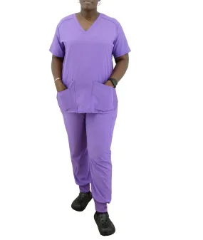 1375PLUM, Scrubaid, 2pc Jogger Pants Scrub Set-Plum (S-2XL)