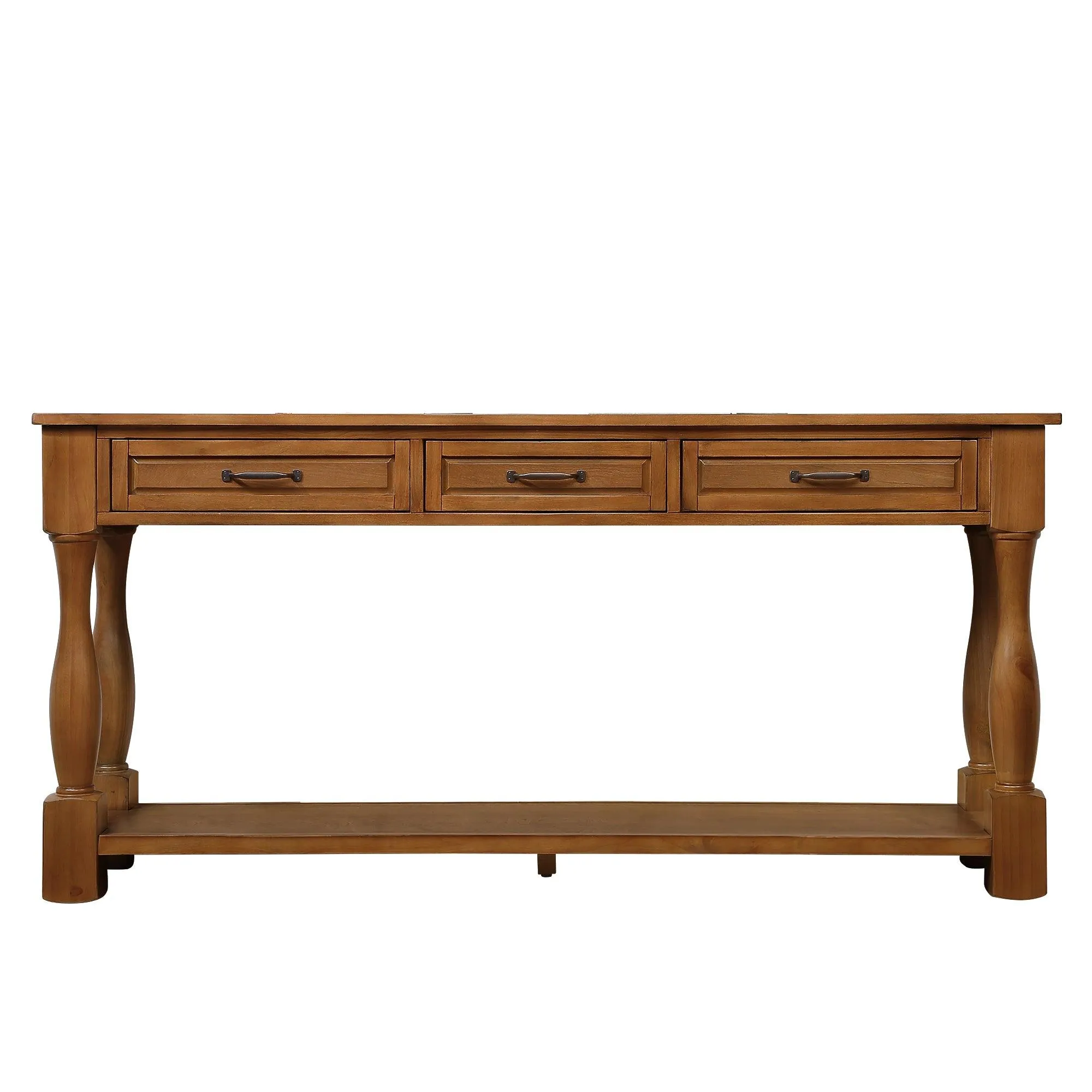 63" Wood Console Table with 3 Drawers and Bottom Shelf, Easy Assembly, Brown