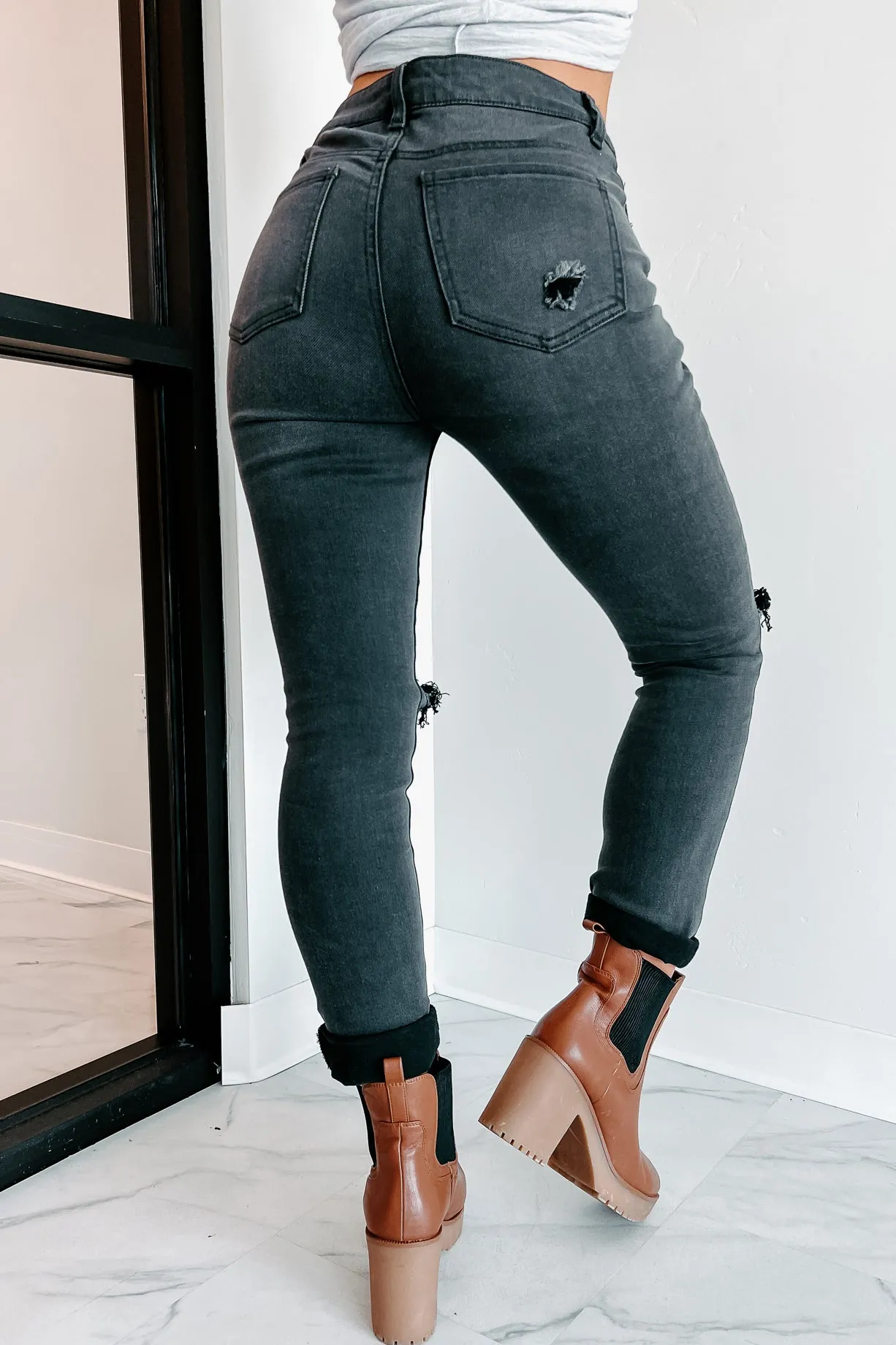 A Little Unstable High Rise Distressed Skinny Jeans (Grey)