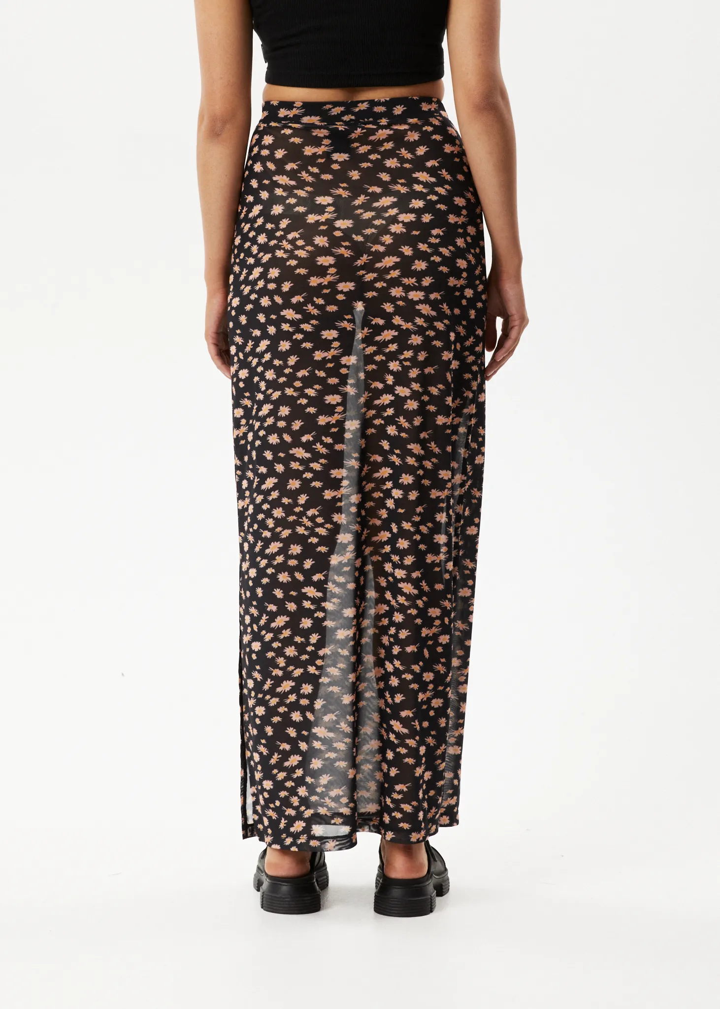 AFENDS Womens Hazey - Sheer Maxi Skirt - Black Floral