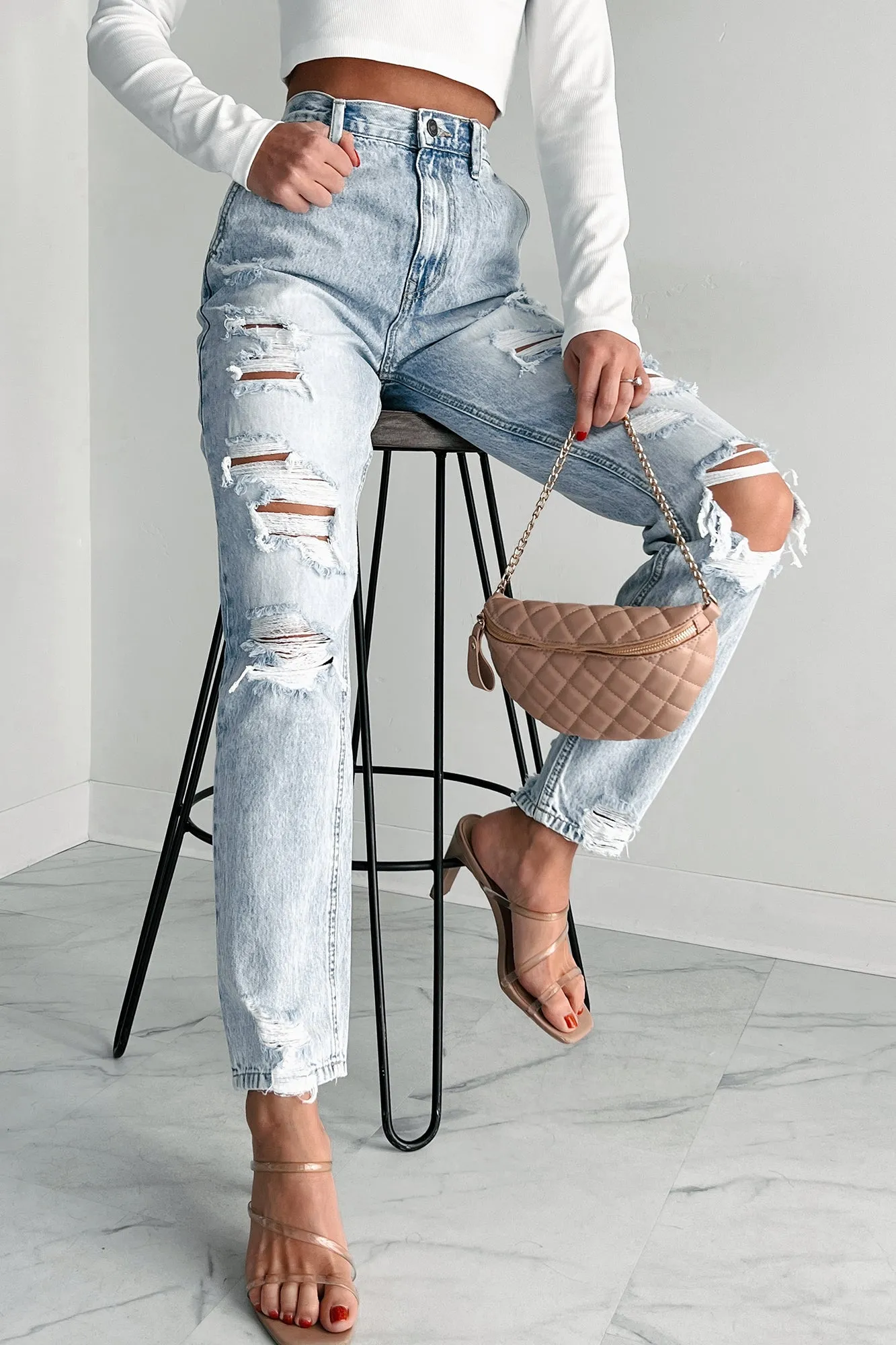 Ain't Gonna Lie High Rise Distressed Baggy Kancan Jeans (Light)