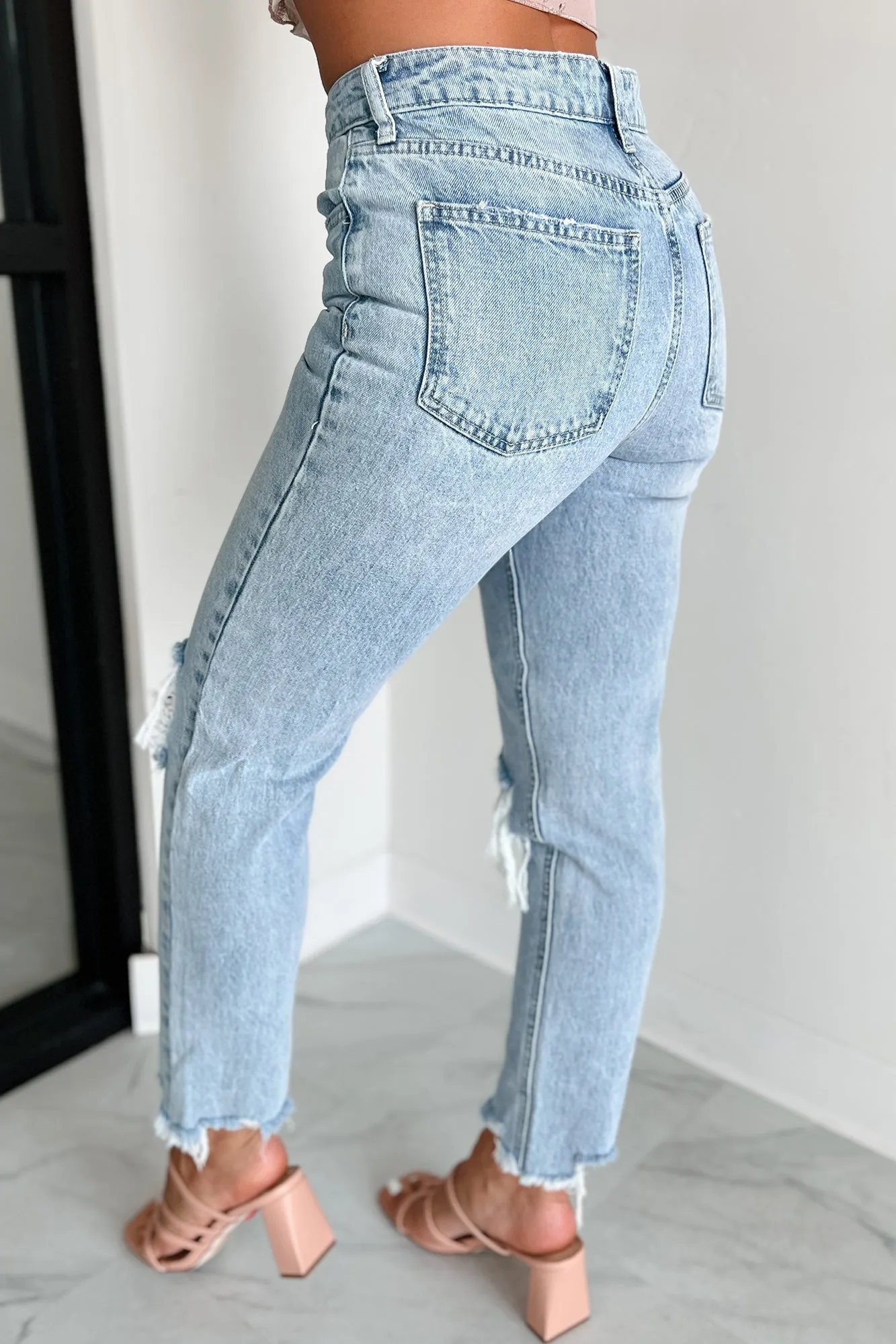 Alaina High Rise Distressed Boyfriend Jeans (Light Denim)