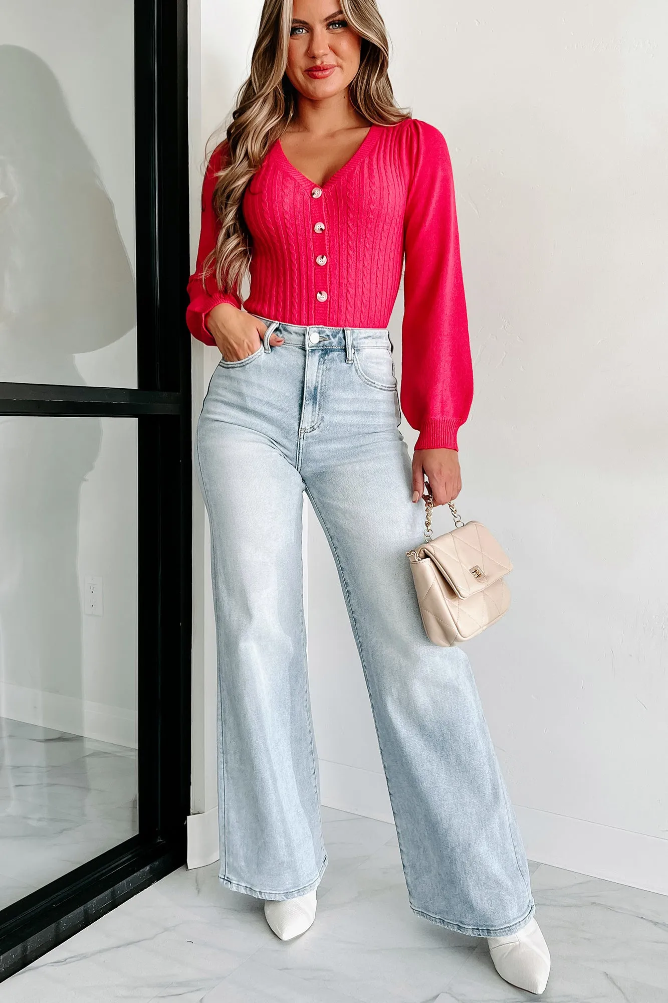 Alana High Rise Wide Leg Risen Jeans (Light)