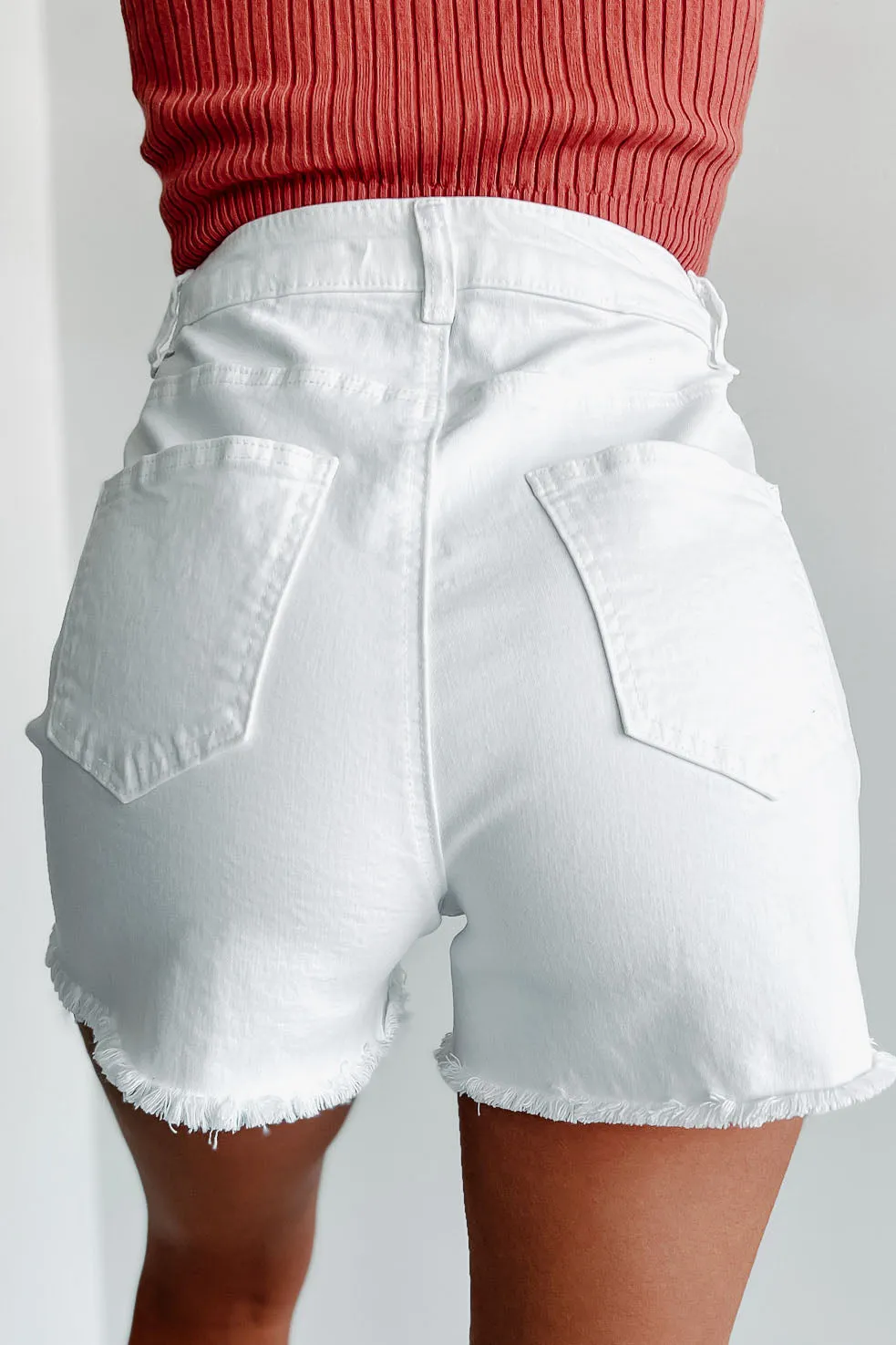 Albany High Rise Distressed Denim Shorts (White)