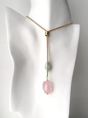 Amazonite & Rose Quartz Nugget Slider Necklace