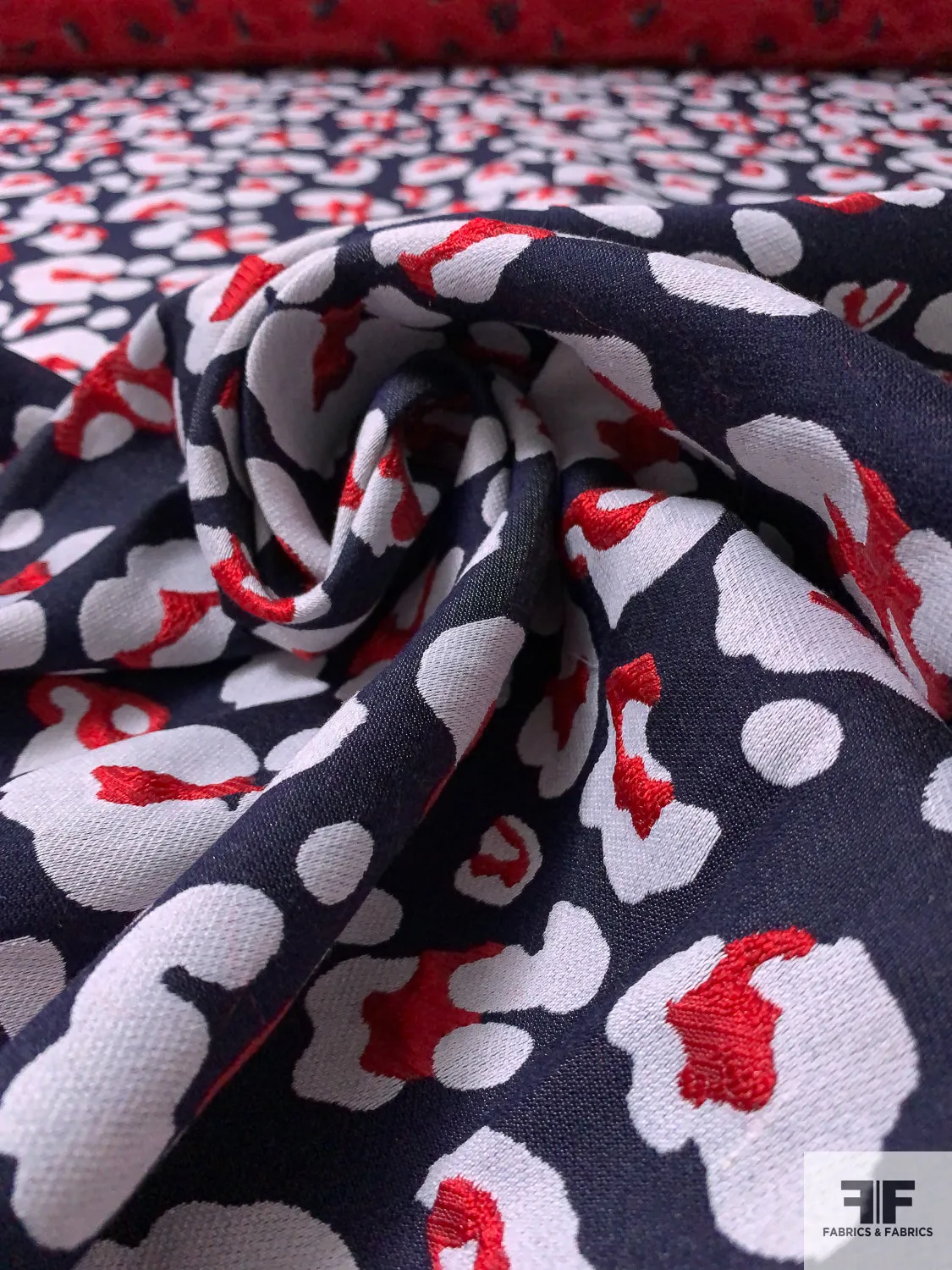 Animal Pattern Brocade - Navy / Red / White