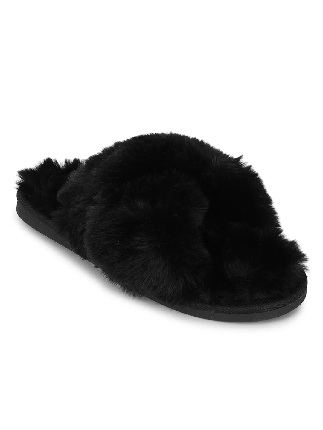 Black Fur Winter Warm Comfy Slipper (TC-INDSLIP1-BLK)