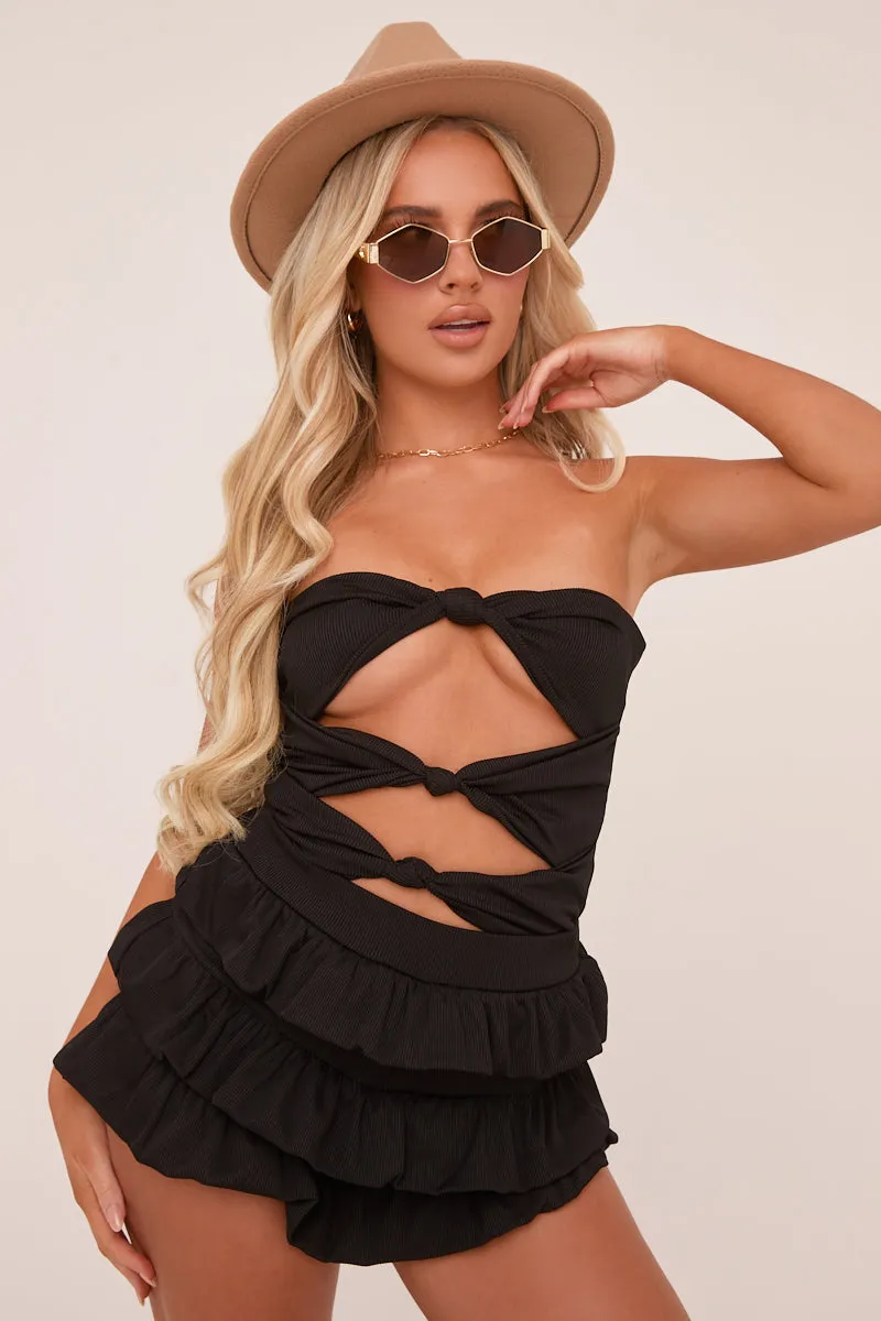 Black Knot Detail Bodysuit & Tiered Mini Skort Co-ord Set - Abigail