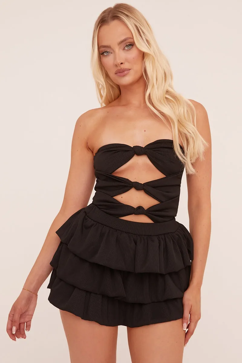 Black Knot Detail Bodysuit & Tiered Mini Skort Co-ord Set - Abigail