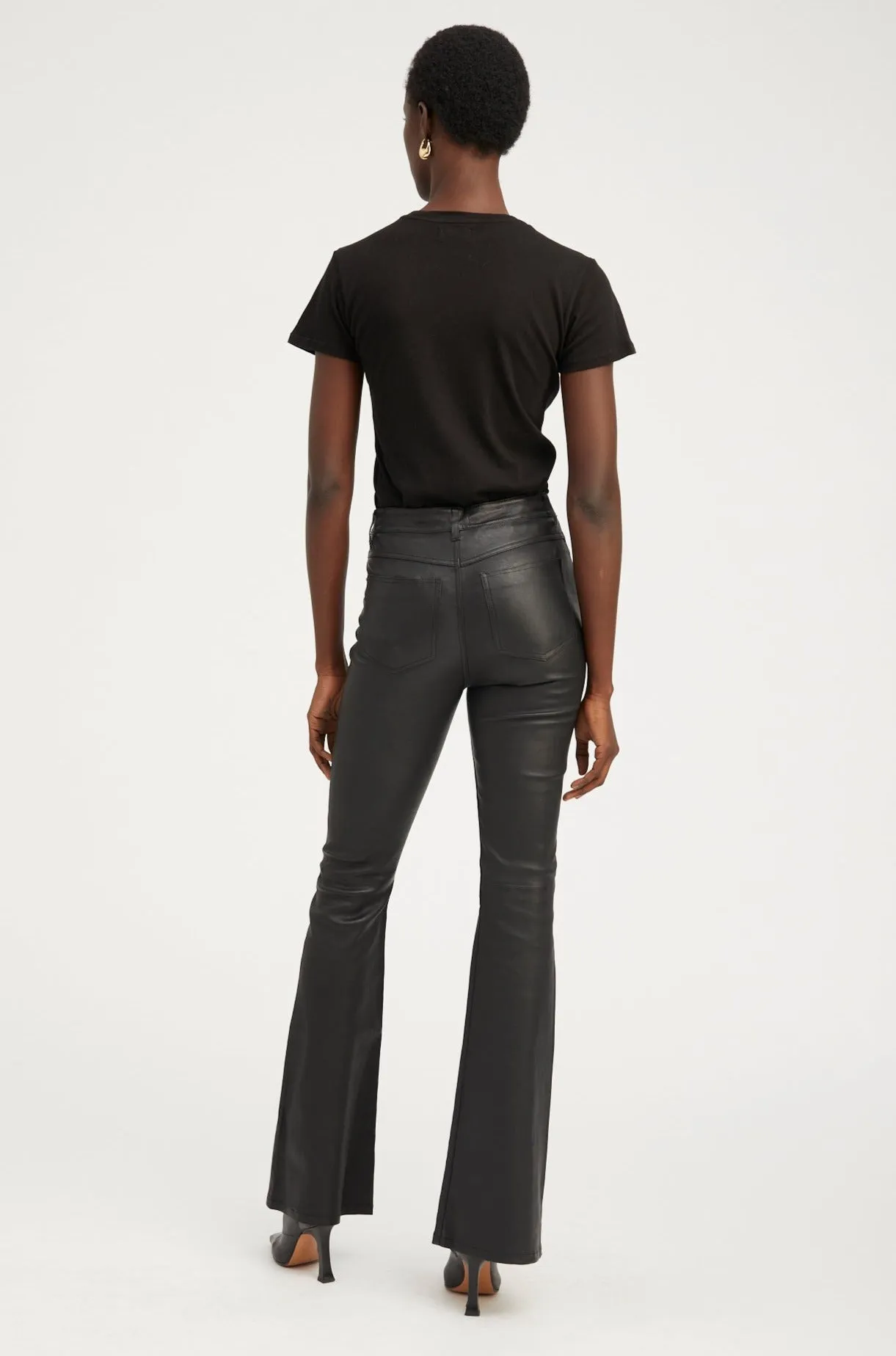 Black Leather 5 Pocket Micro Flare Pants