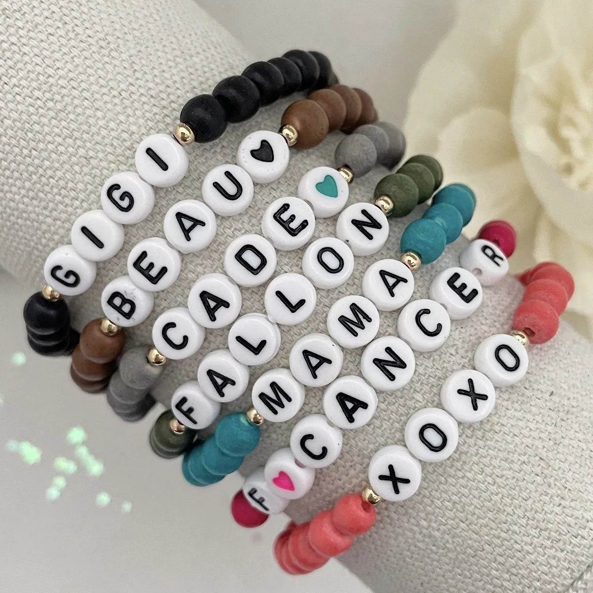 Boho Wood Name Bead Bracelet