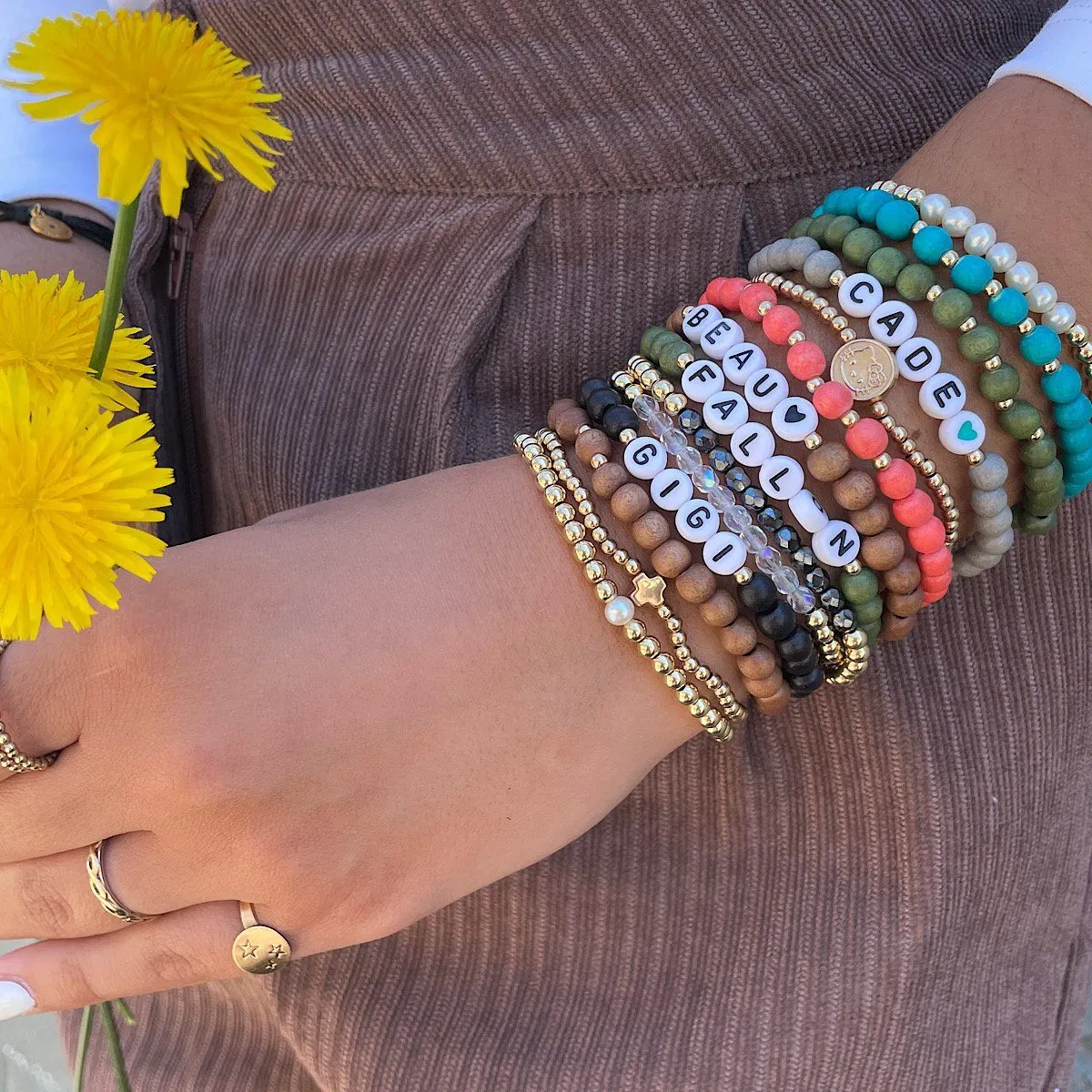 Boho Wood Name Bead Bracelet