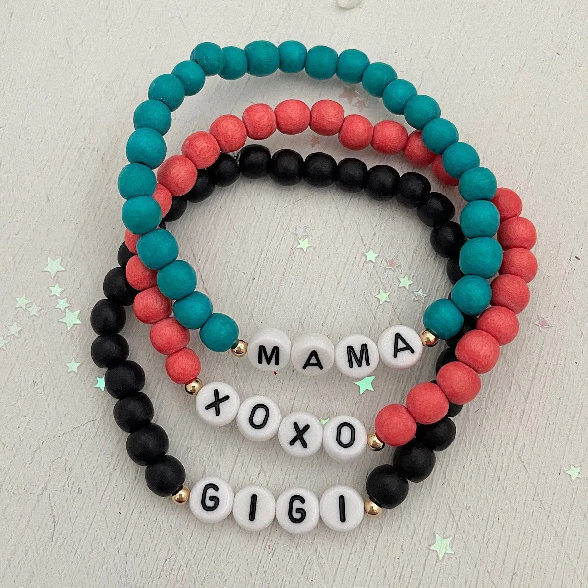 Boho Wood Name Bead Bracelet