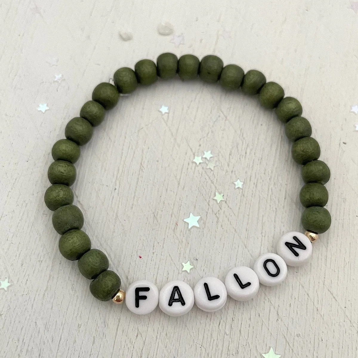 Boho Wood Name Bead Bracelet