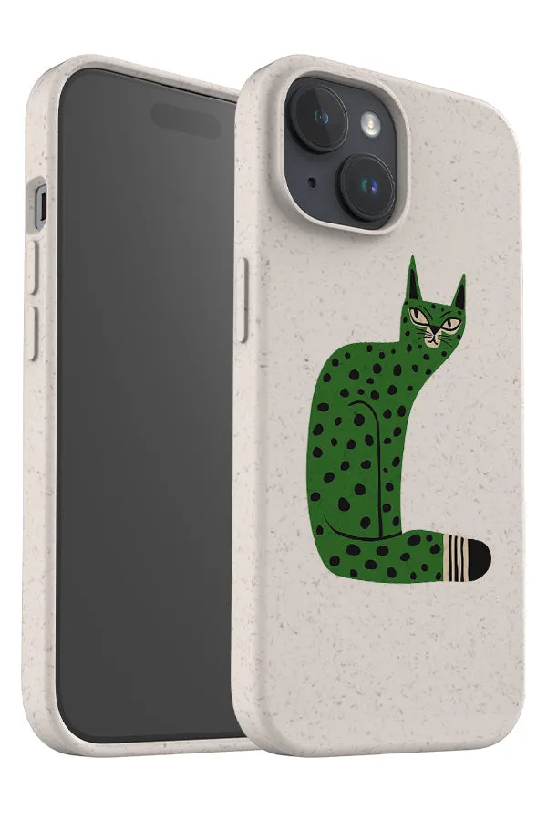 Bold Graphic Cat Eco Bamboo Phone Case (Green)