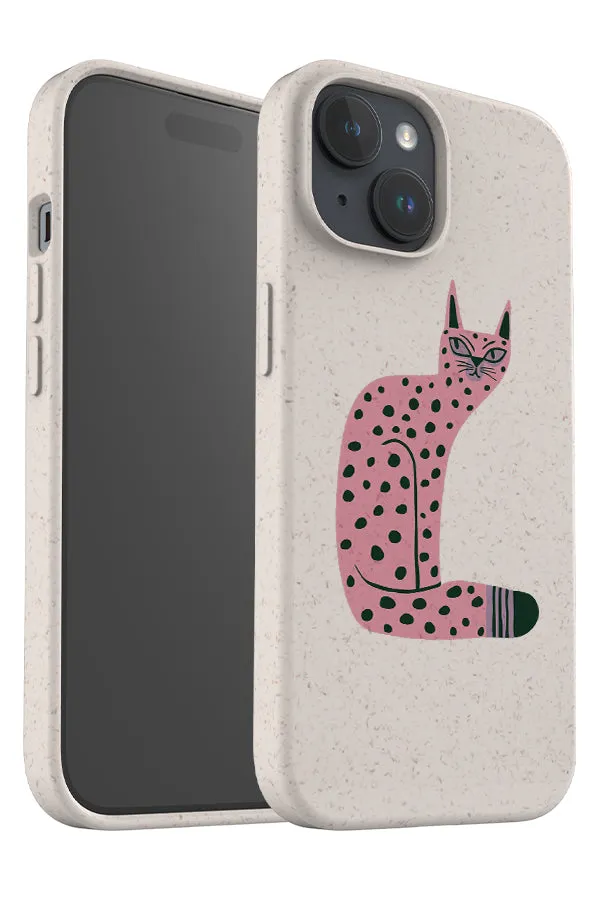 Bold Graphic Cat Eco Bamboo Phone Case (Pink)