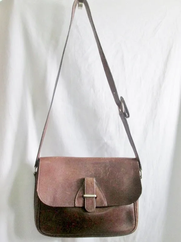 Boutique Distressed Flap Saddle Bag Leather Man Purse Shoulder Bag Crossbody BROWN