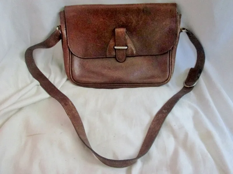 Boutique Distressed Flap Saddle Bag Leather Man Purse Shoulder Bag Crossbody BROWN