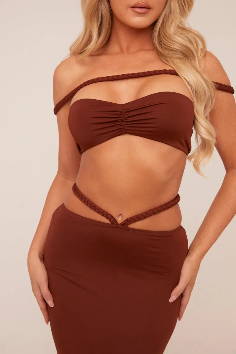 Brown Bardot Cropped Top & Maxi Skirt Co-ord Set - Constance