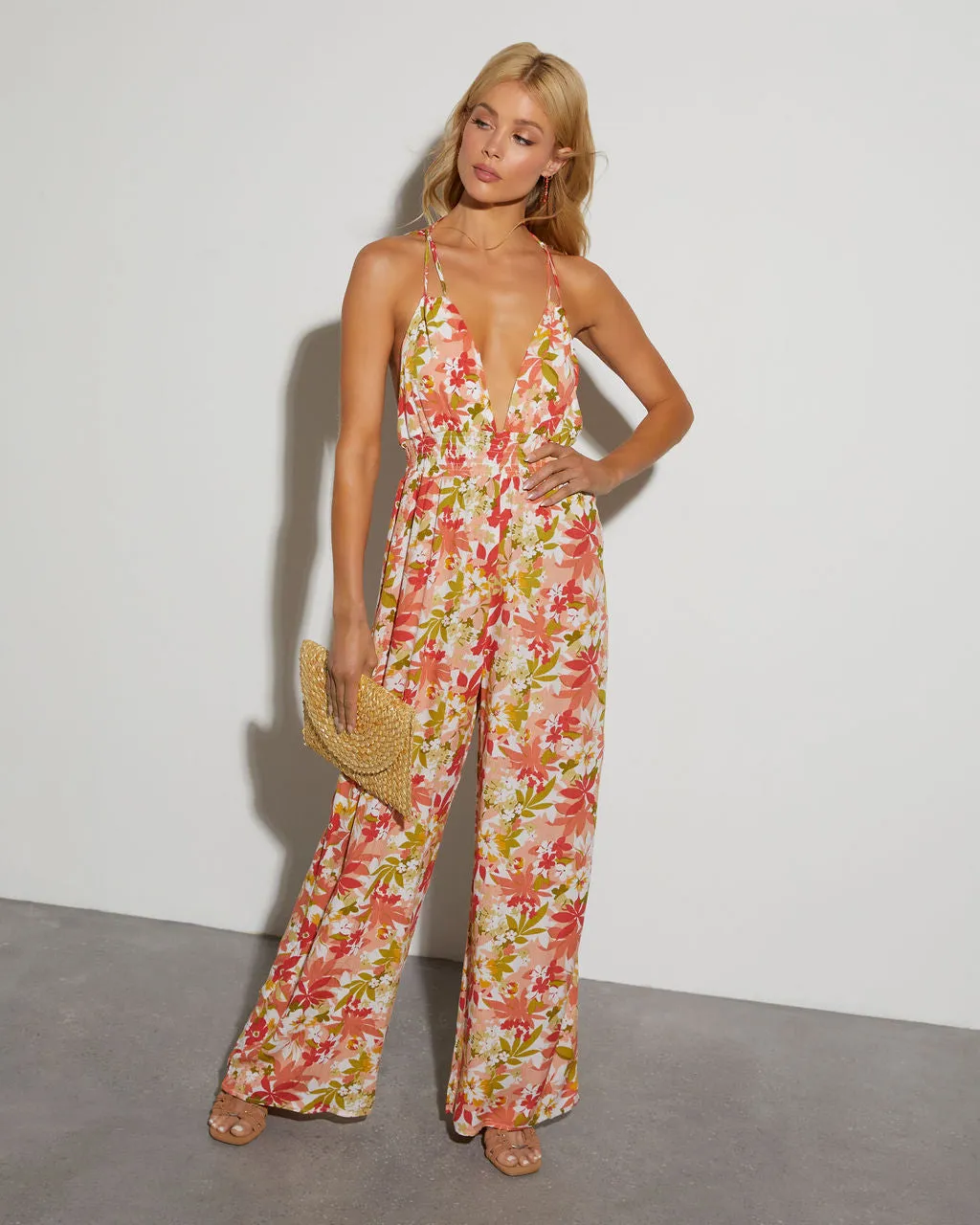 Carrie Low V-Neck Floral Jumpsuit