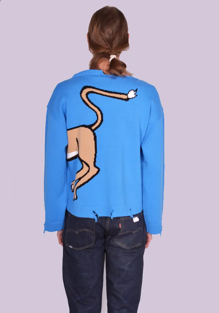 CHARLES JEFFREY LOVERBOY 43090201 UNISEX SLASH KNITTED SWEATER BLUE SILLY LION