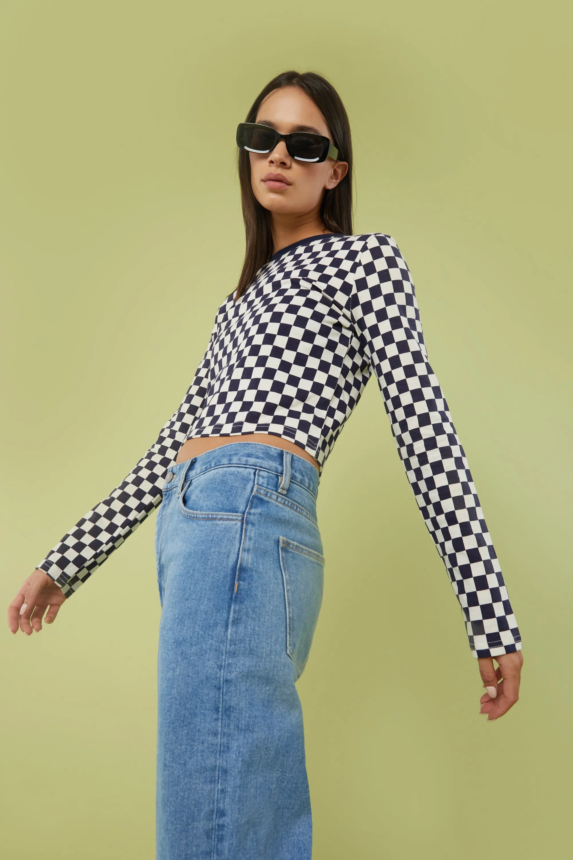 CHECKERED LONG SLEEVE TOP