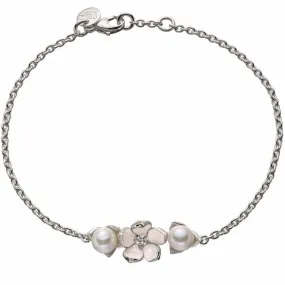 Cherry Blossom Flower Bracelet - Silver, Diamond & Pearl