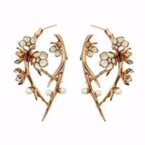 Cherry Blossom Hoop Earrings - Rose Gold Vermeil, Diamond & Pearl