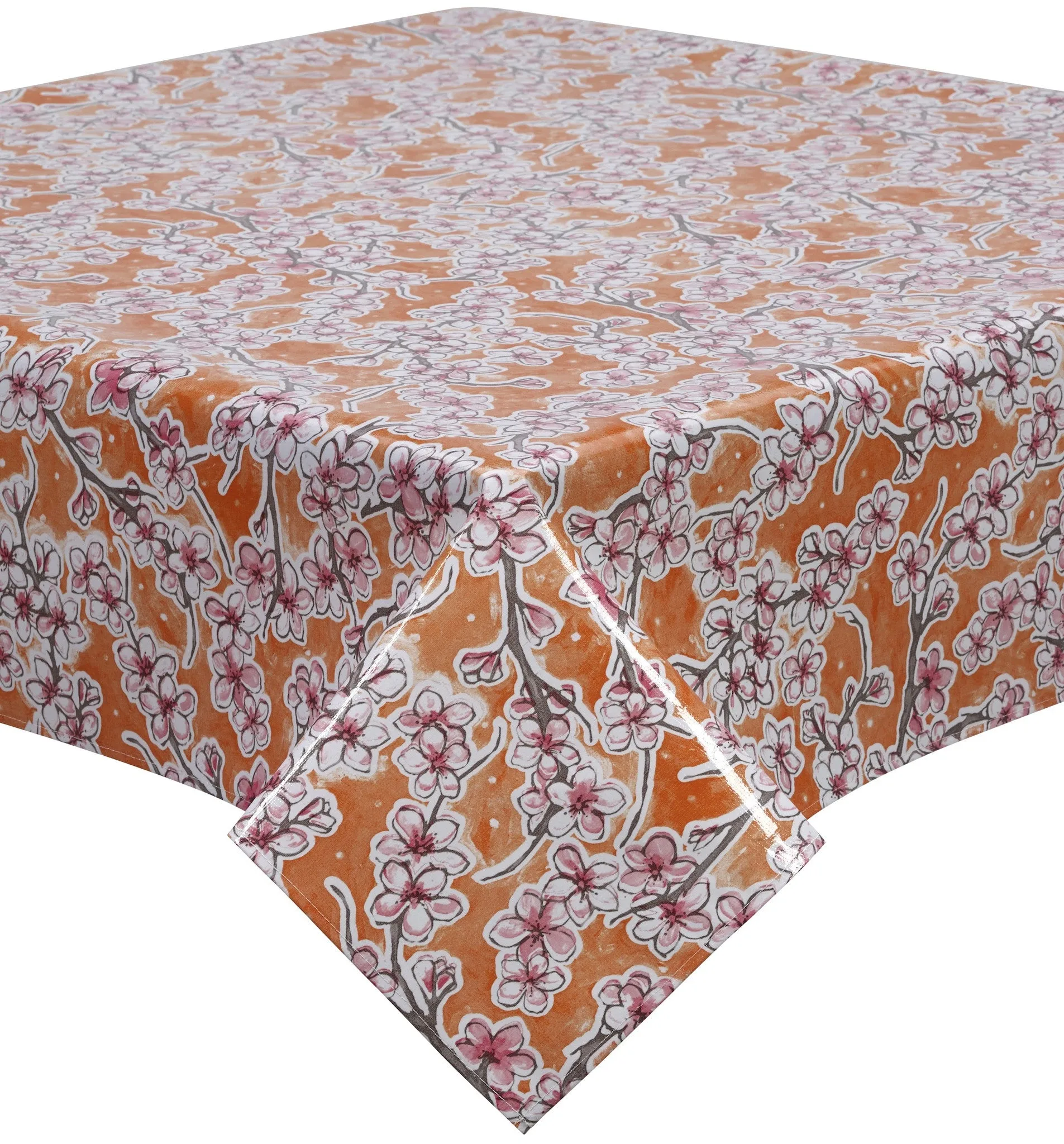 Cherry Blossom Orange Oilcloth Tablecloths