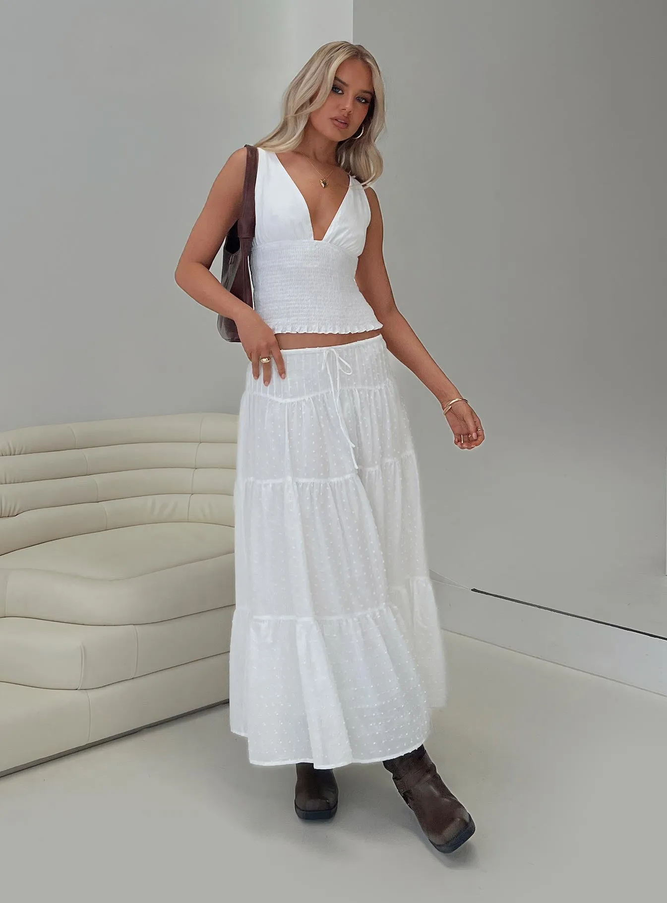 Cherry On Top Maxi Skirt White