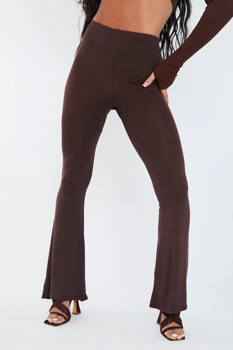 Chocolate Jersey Flare Trousers - Calla