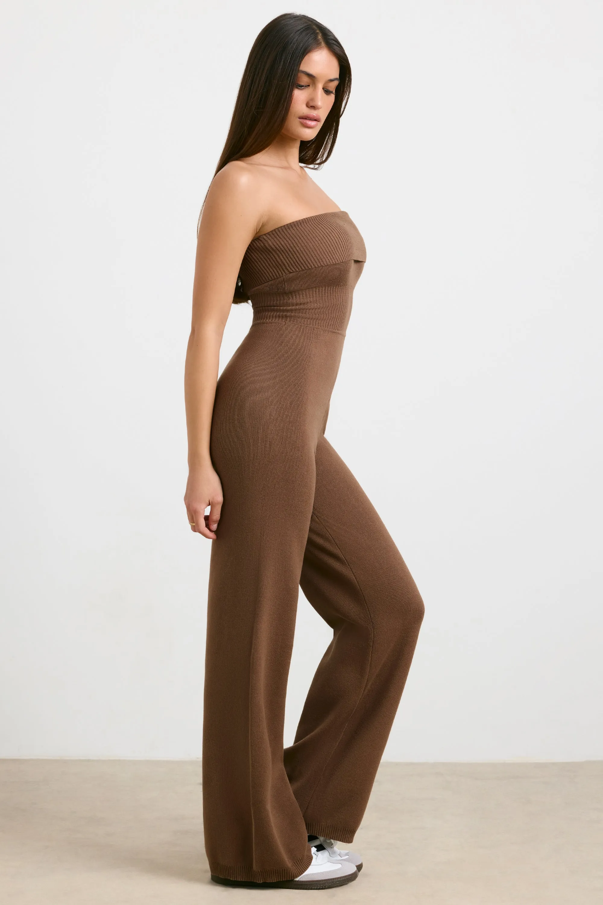 Chunky Knit Kick Flare Unitard in Espresso