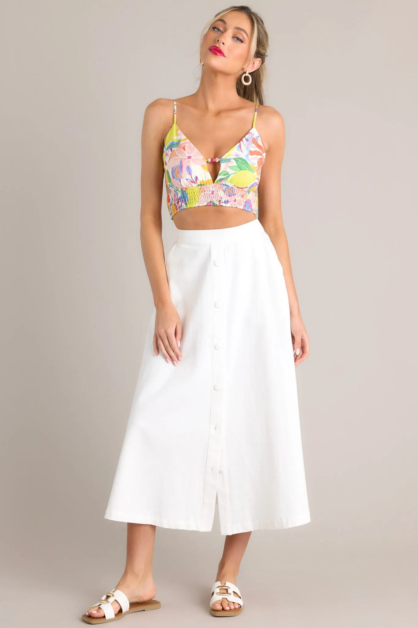 Colorful Celebrations Ivory Multi Floral Crop Top