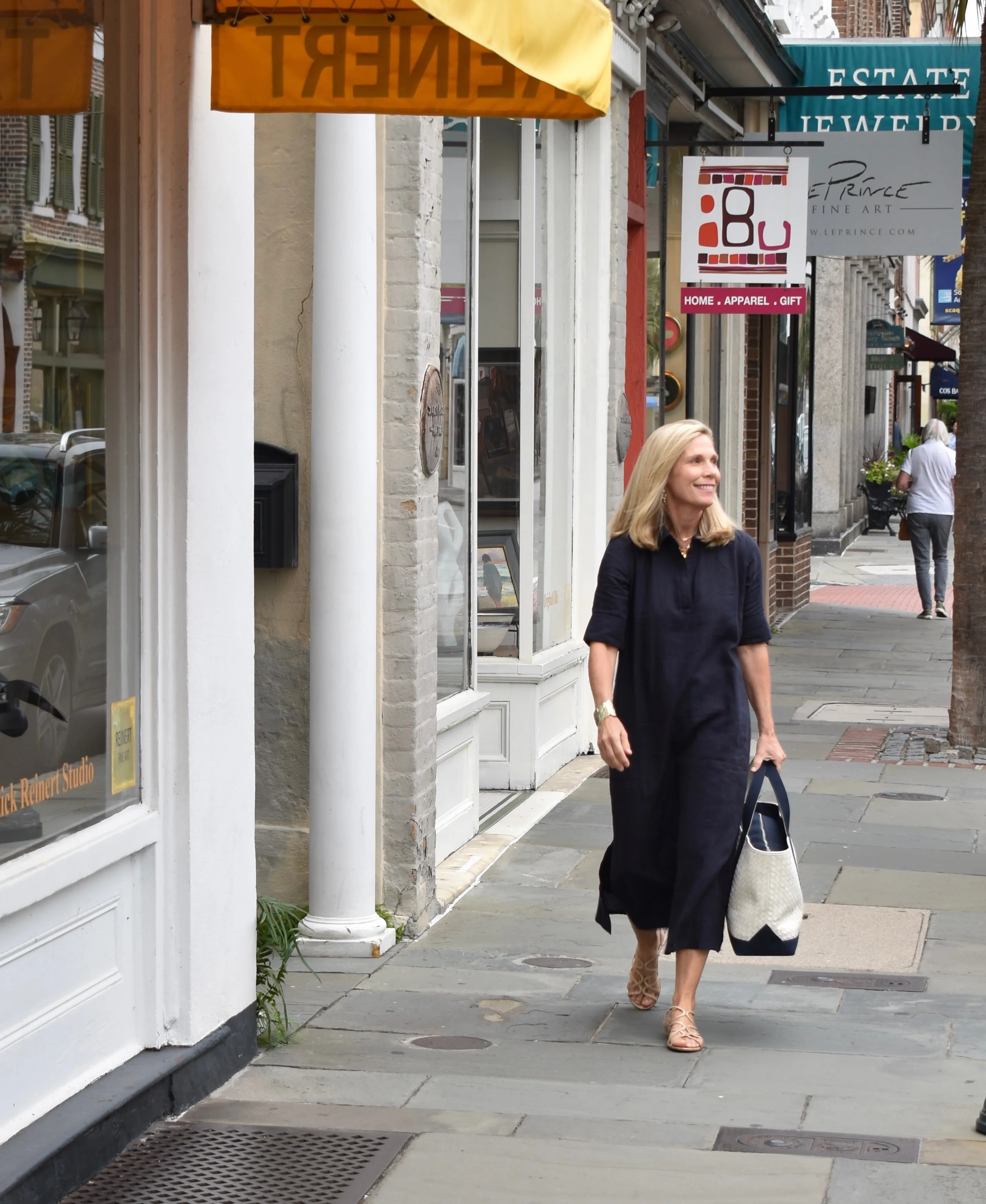 Darren Midi Dress Short Sleeve Navy Linen