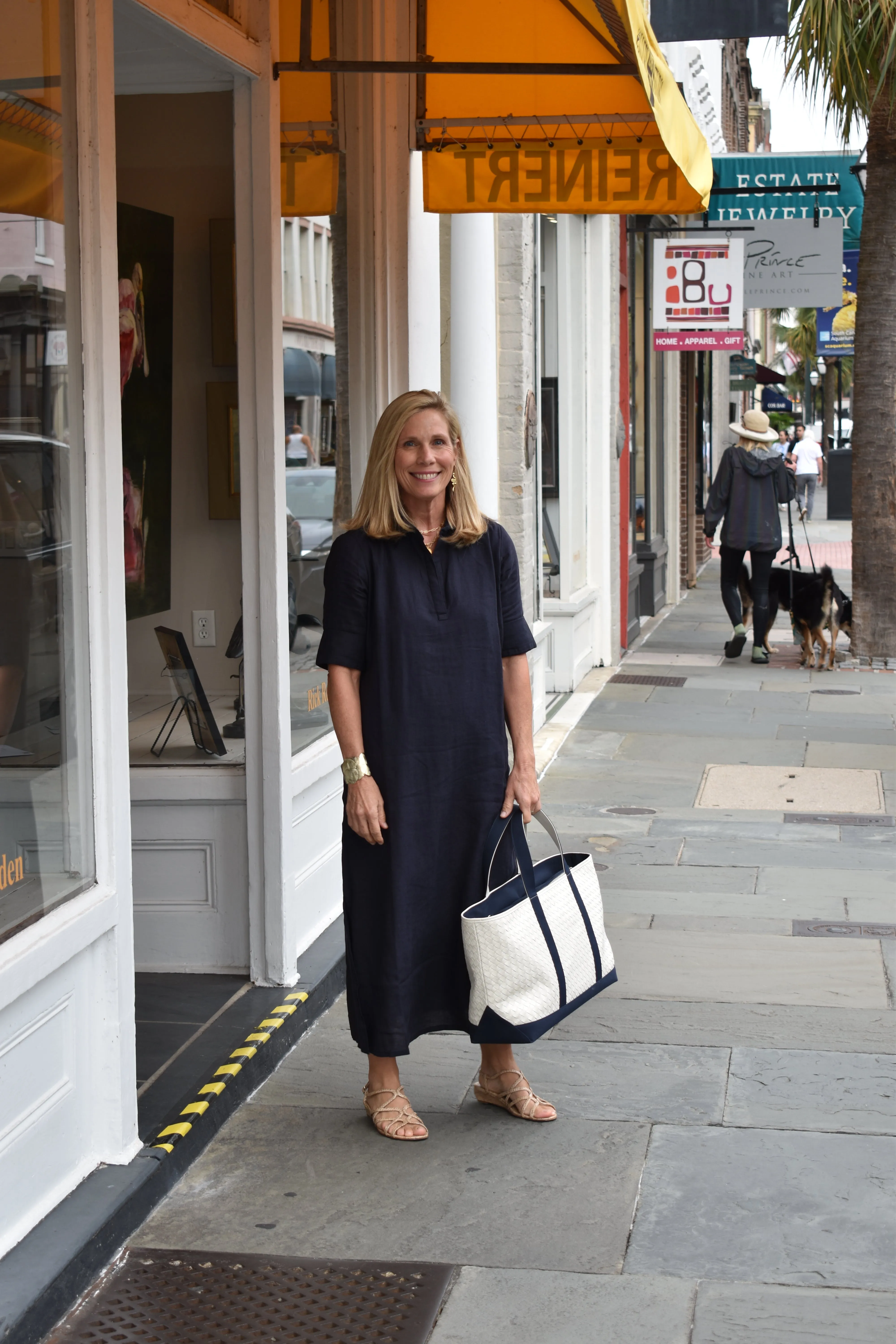 Darren Midi Dress Short Sleeve Navy Linen