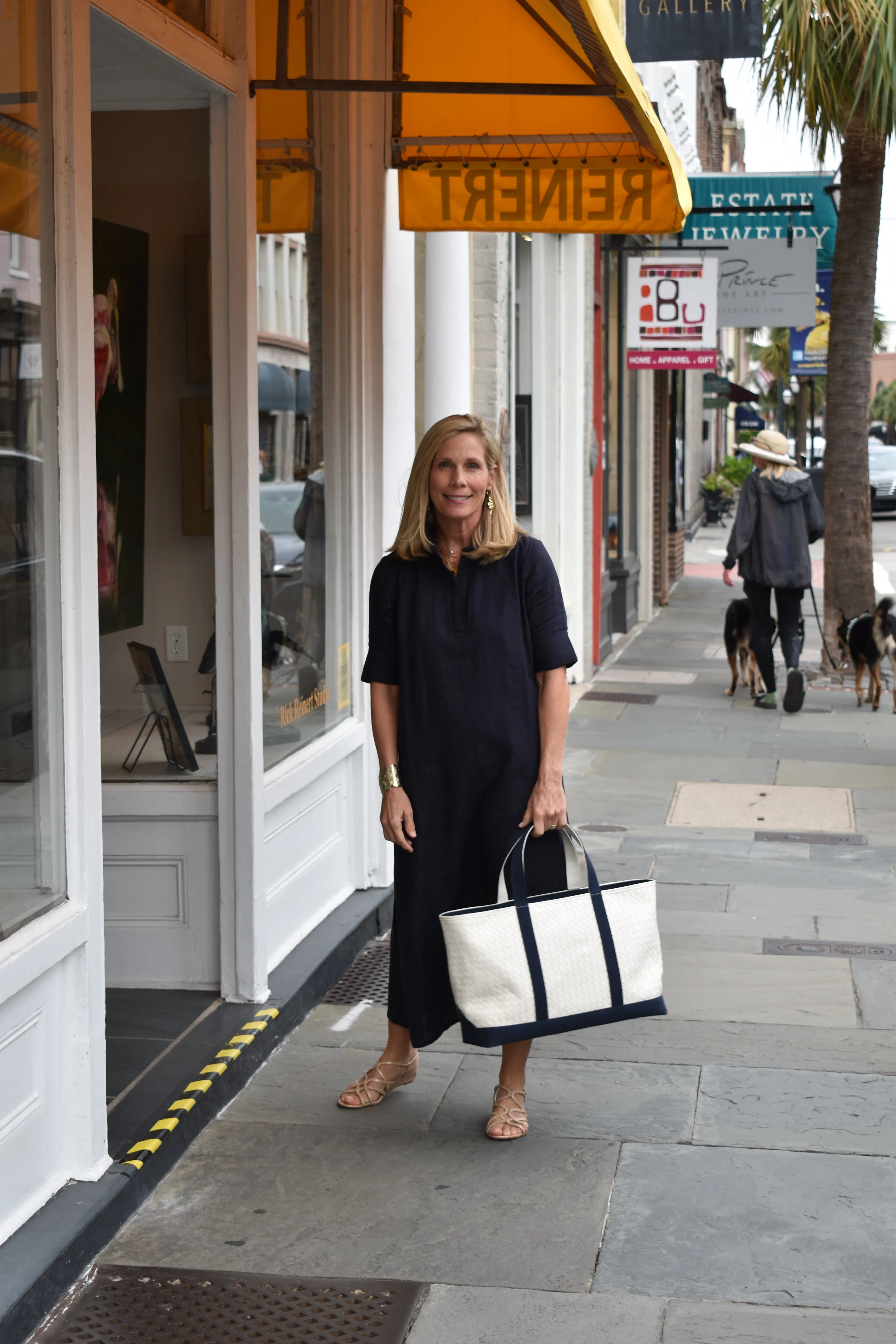 Darren Midi Dress Short Sleeve Navy Linen