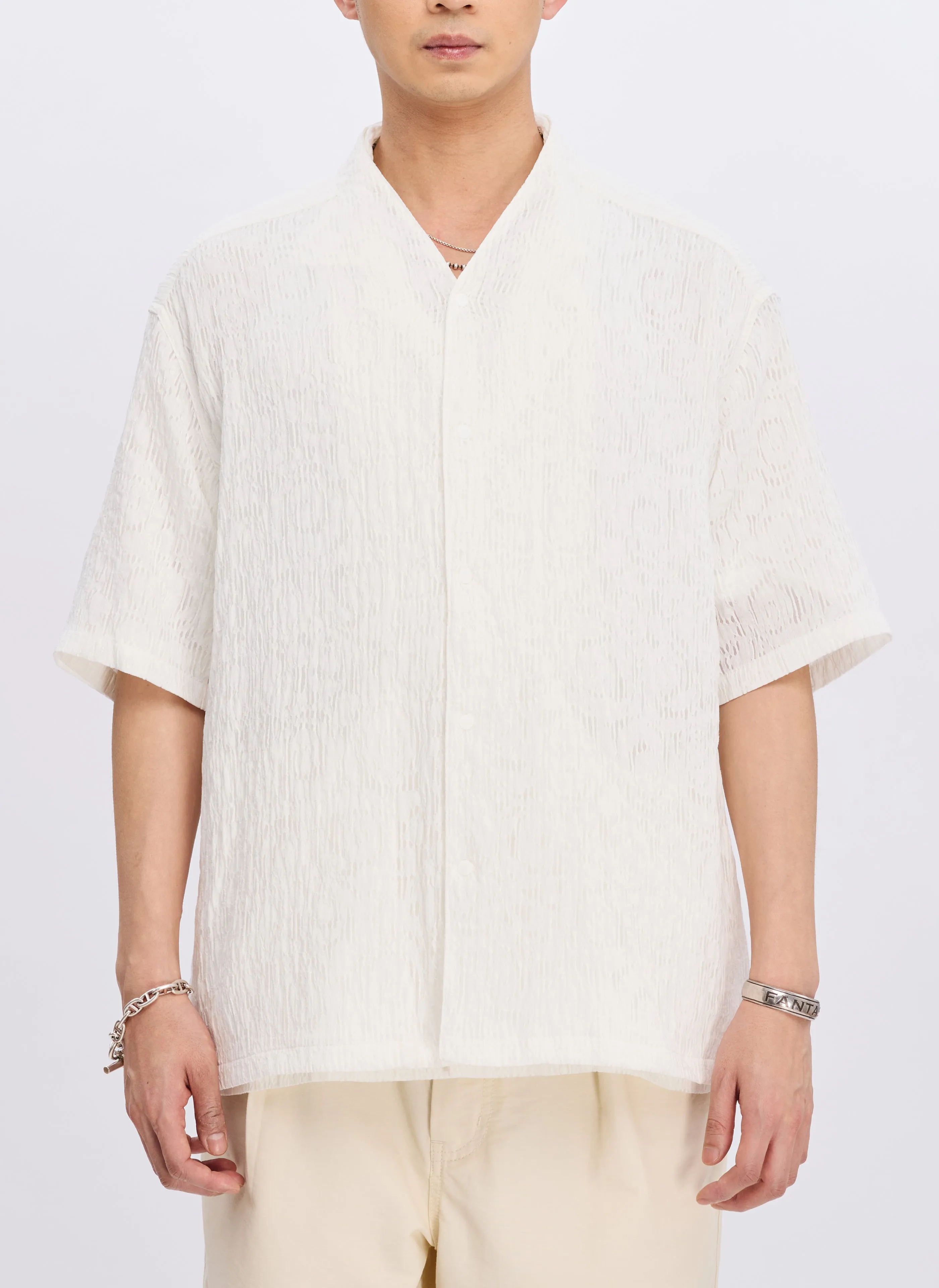 Distressed Rayon Nylon Oriental Shirt