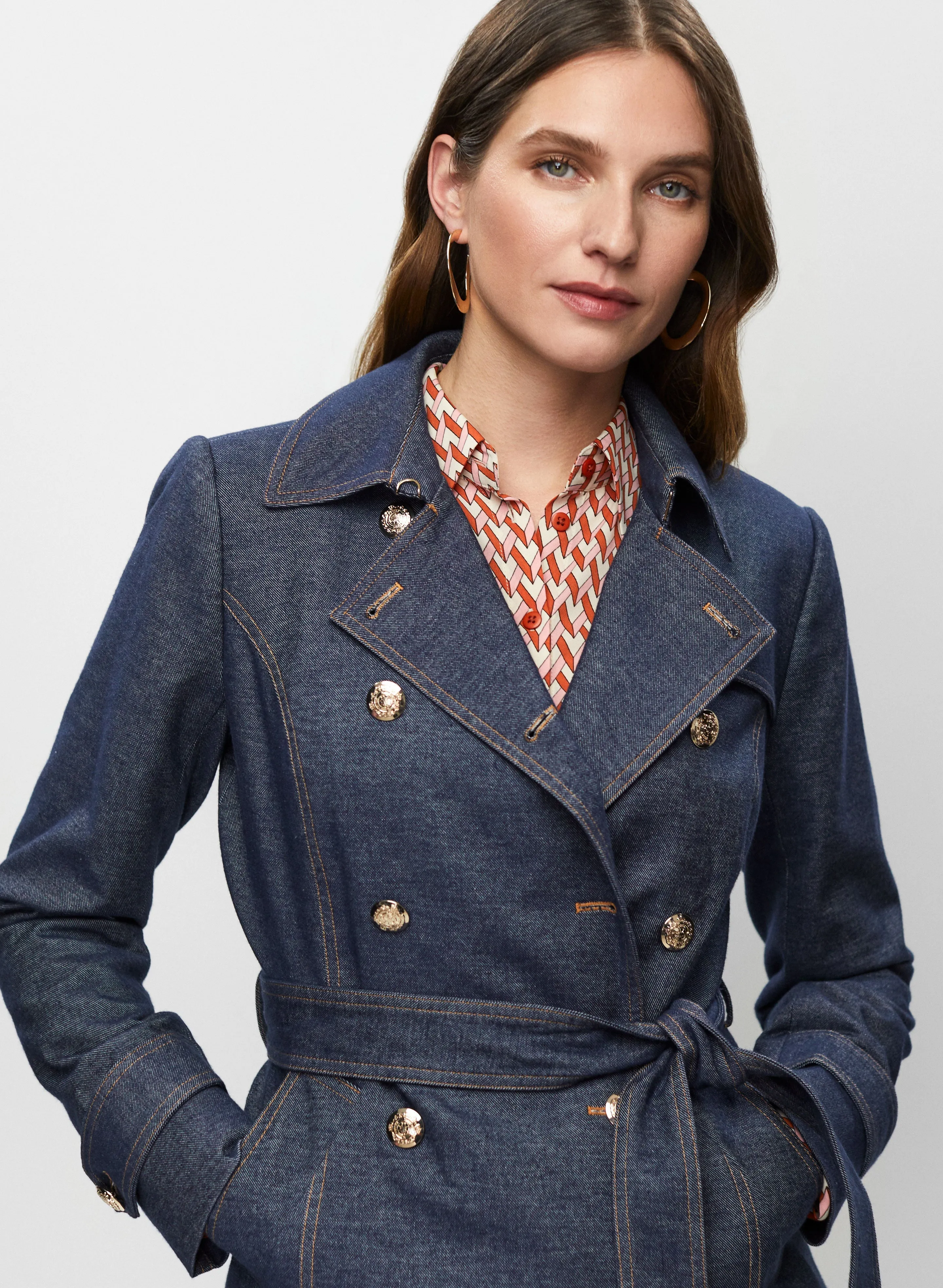 Double-Breasted Denim Trench Coat