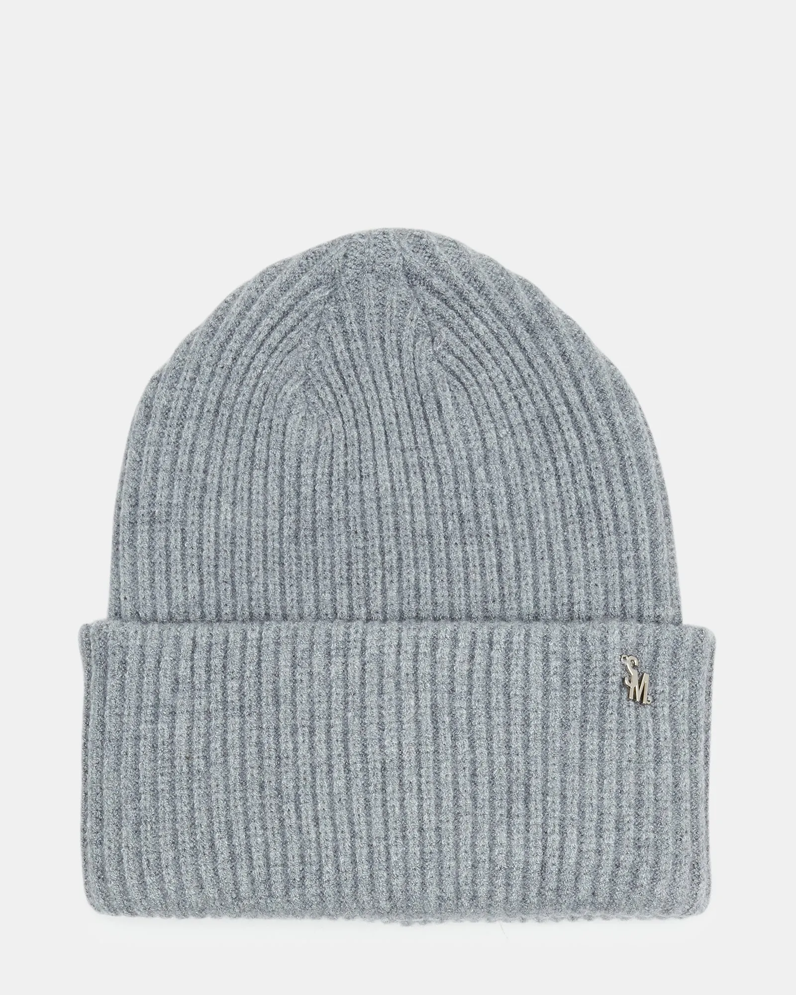 DOUBLE LAYER RIBBED KNIT BEANIE GREY