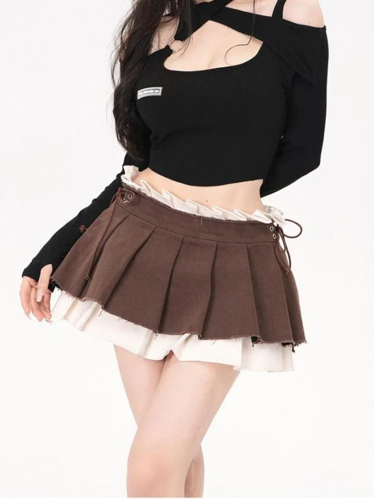 Drawstring Pleated Mini Skirt