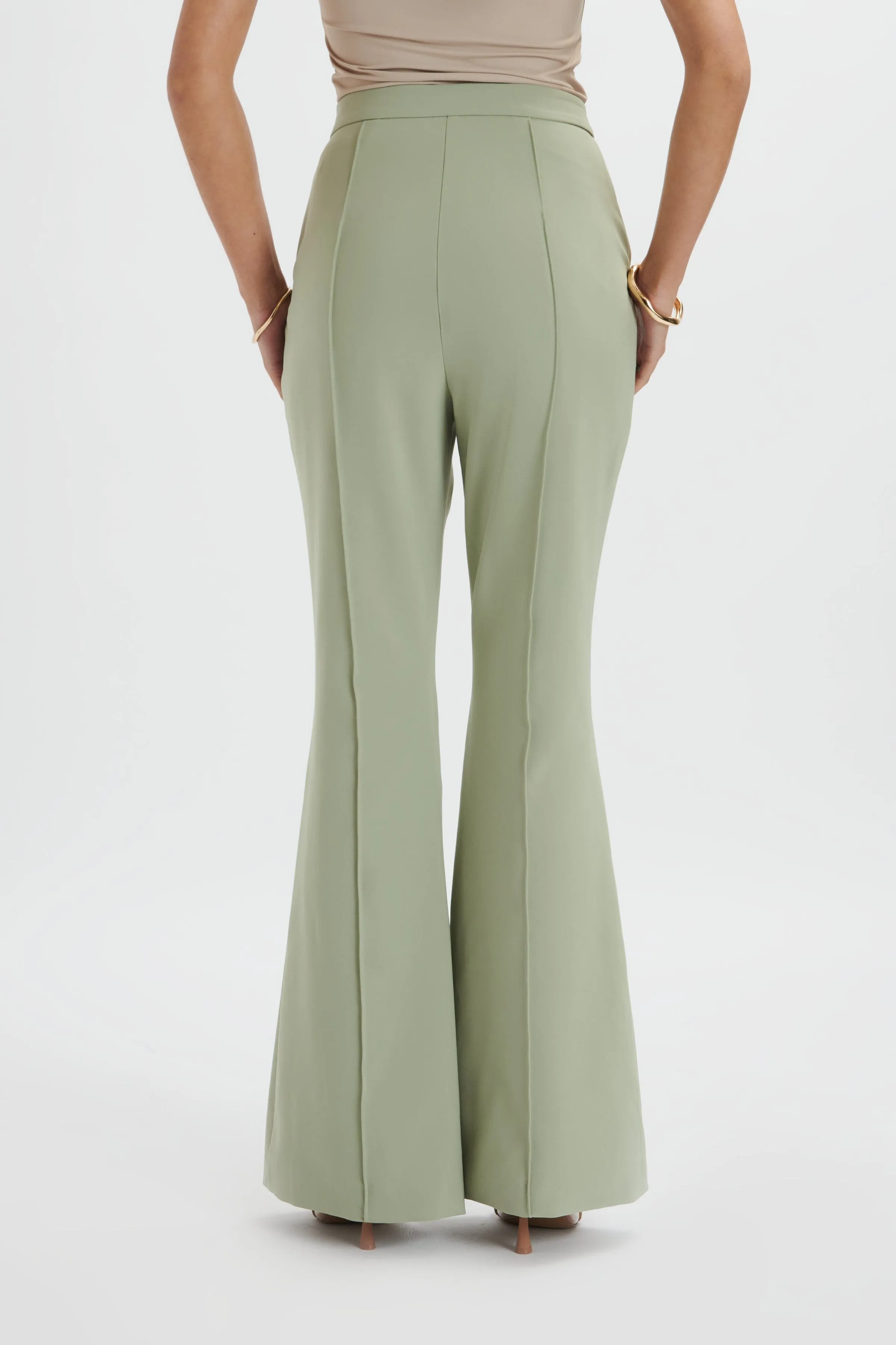 EMELIE Fit & Flare Trousers In Sage Green