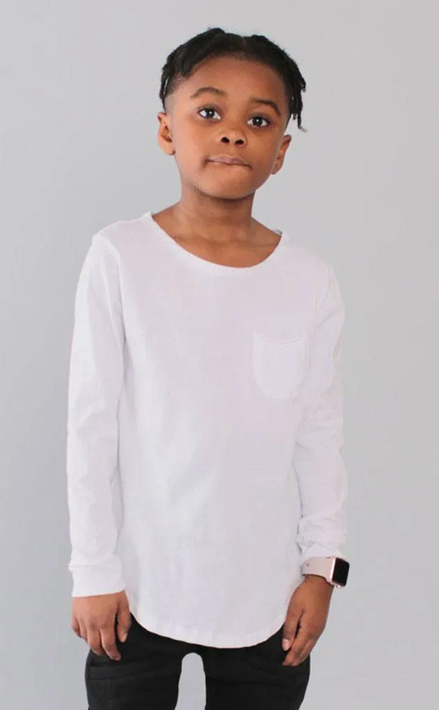 Entree Kids Fashion Curved Hem Pocket White Long Sleeve