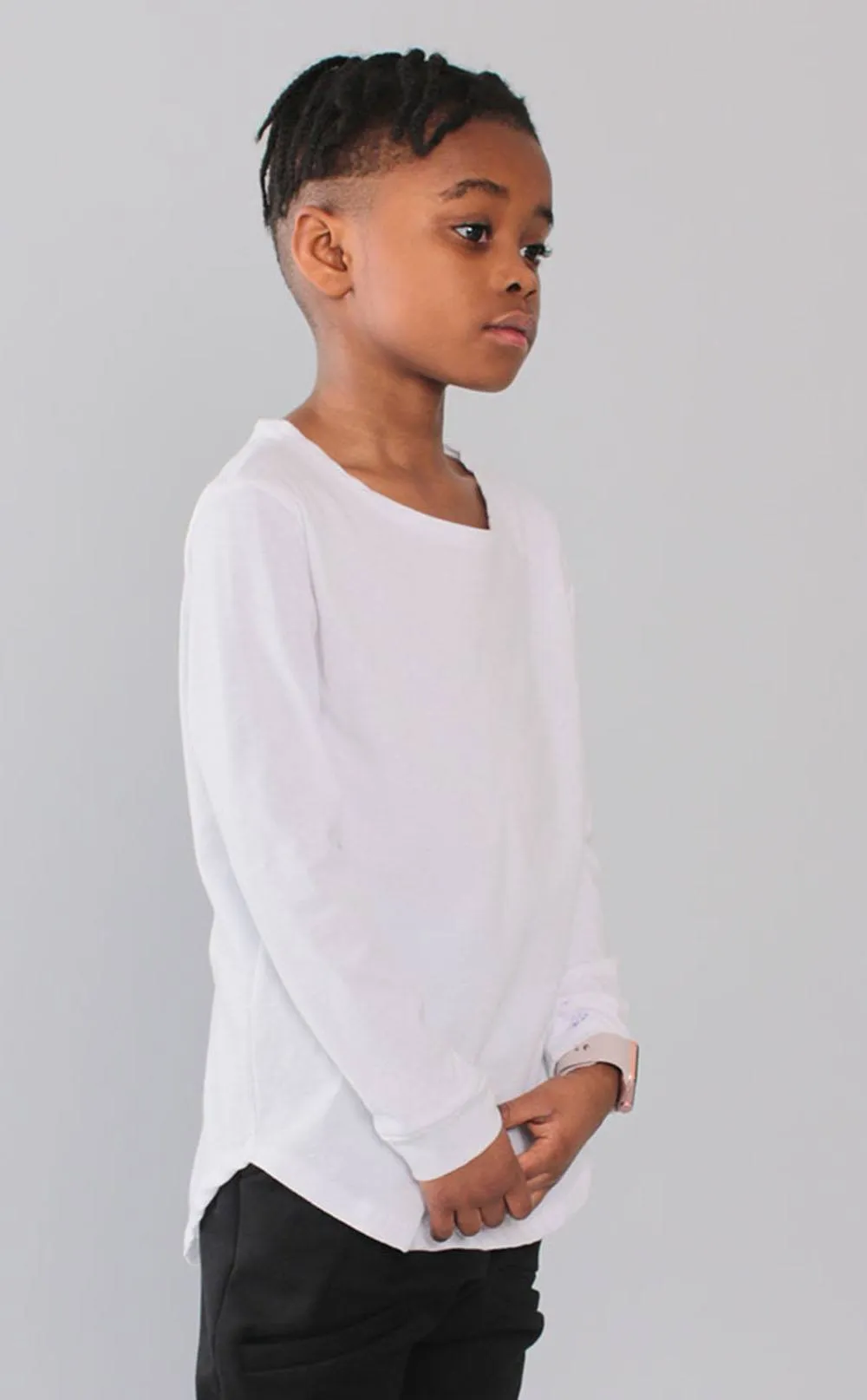 Entree Kids Fashion Curved Hem Pocket White Long Sleeve