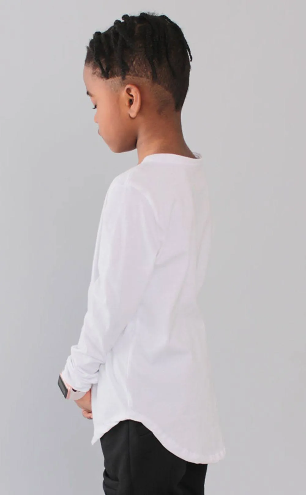 Entree Kids Fashion Curved Hem Pocket White Long Sleeve