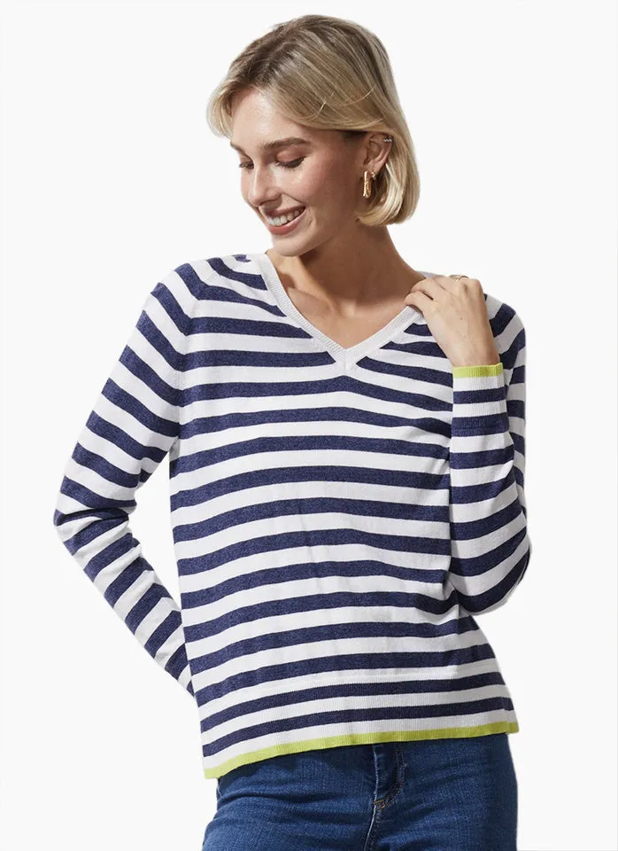 Essential Striped V-Neck Top in Cookie