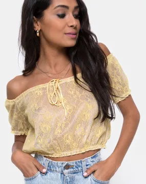 Eva Crop Top in Pastel Lace Lemon