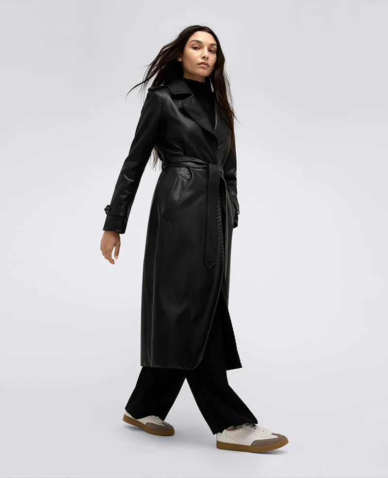 Faux Leather Belted Trench