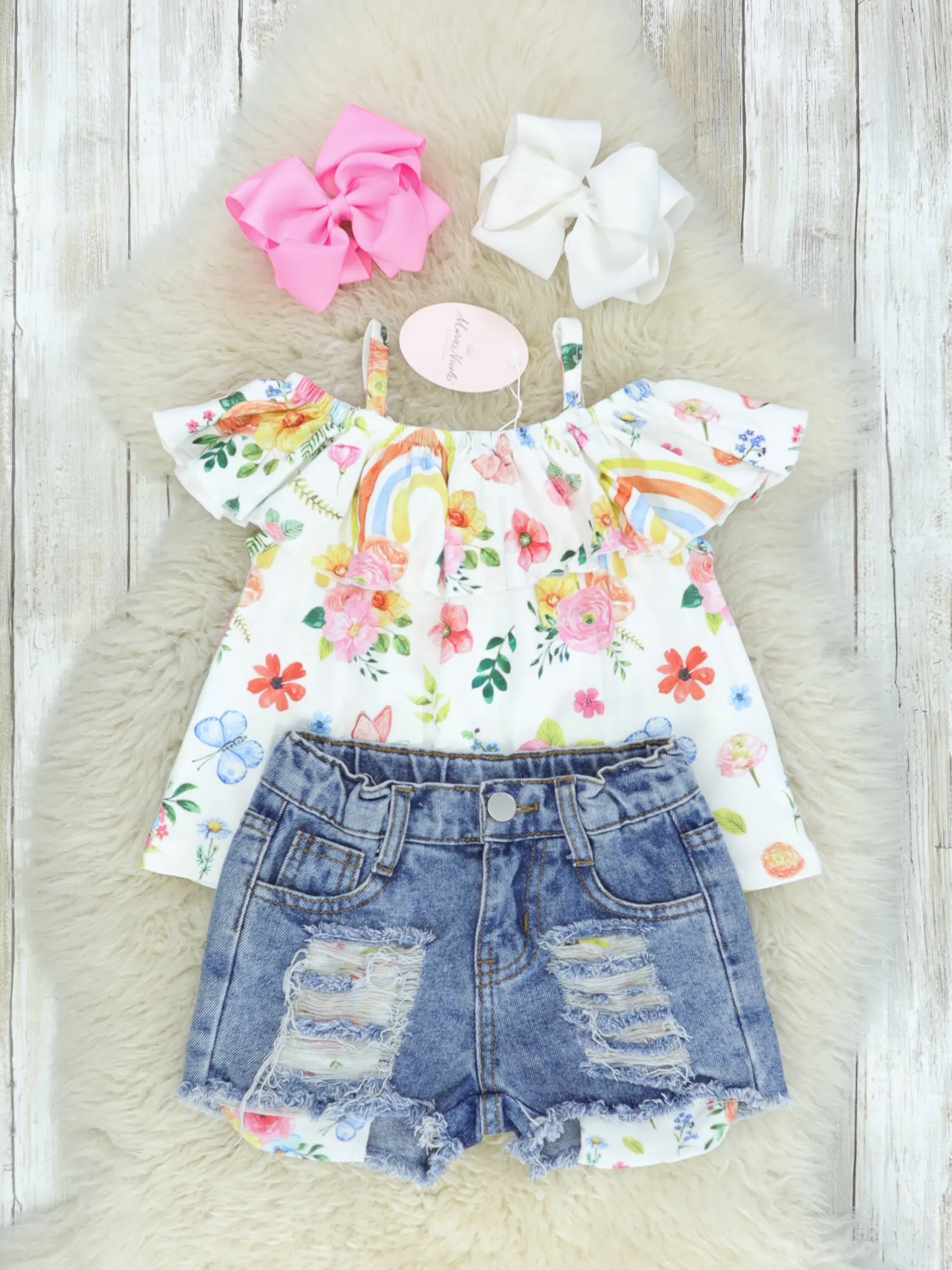 Floral Butterfly Top & Distressed Denim Outfit